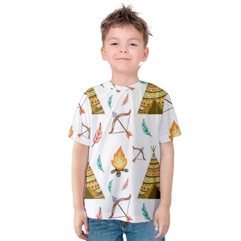 Cute-cartoon-native-american-seamless-pattern Kids  Cotton Tee by uniart180623