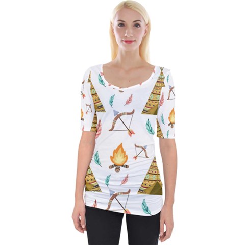 Cute-cartoon-native-american-seamless-pattern Wide Neckline Tee by uniart180623