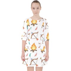 Cute-cartoon-native-american-seamless-pattern Quarter Sleeve Pocket Dress by uniart180623