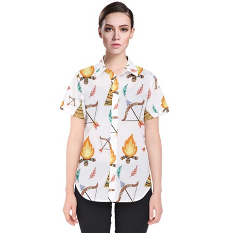 Cute-cartoon-native-american-seamless-pattern Women s Short Sleeve Shirt by uniart180623