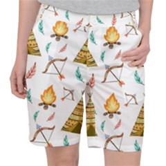 Cute-cartoon-native-american-seamless-pattern Women s Pocket Shorts by uniart180623