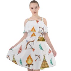 Cute-cartoon-native-american-seamless-pattern Cut Out Shoulders Chiffon Dress by uniart180623