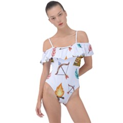 Cute-cartoon-native-american-seamless-pattern Frill Detail One Piece Swimsuit