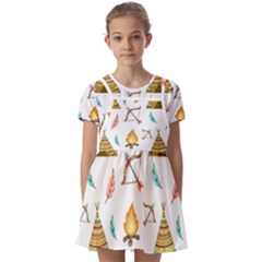 Cute-cartoon-native-american-seamless-pattern Kids  Short Sleeve Pinafore Style Dress by uniart180623