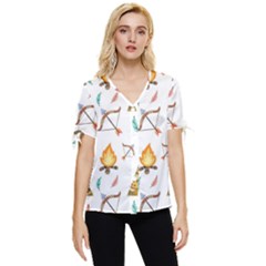 Cute-cartoon-native-american-seamless-pattern Bow Sleeve Button Up Top by uniart180623