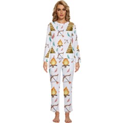 Cute-cartoon-native-american-seamless-pattern Womens  Long Sleeve Lightweight Pajamas Set by uniart180623