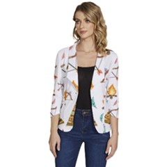 Cute-cartoon-native-american-seamless-pattern Women s One-button 3/4 Sleeve Short Jacket