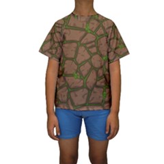 Cartoon-brown-stone-grass-seamless-background-texture-pattern Kids  Short Sleeve Swimwear by uniart180623