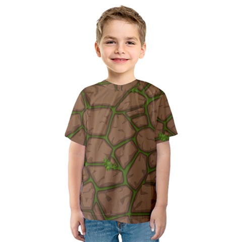 Cartoon-brown-stone-grass-seamless-background-texture-pattern Kids  Sport Mesh Tee by uniart180623