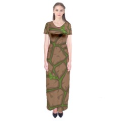 Cartoon-brown-stone-grass-seamless-background-texture-pattern Short Sleeve Maxi Dress by uniart180623