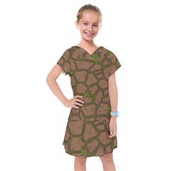 Cartoon-brown-stone-grass-seamless-background-texture-pattern Kids  Drop Waist Dress by uniart180623