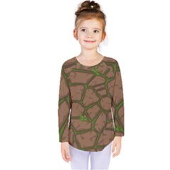 Cartoon-brown-stone-grass-seamless-background-texture-pattern Kids  Long Sleeve Tee