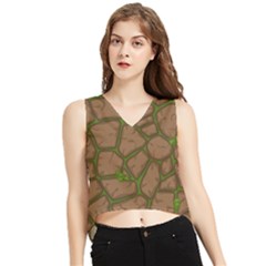 Cartoon-brown-stone-grass-seamless-background-texture-pattern V-neck Cropped Tank Top by uniart180623