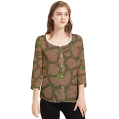 Cartoon-brown-stone-grass-seamless-background-texture-pattern Chiffon Quarter Sleeve Blouse by uniart180623