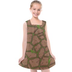 Cartoon-brown-stone-grass-seamless-background-texture-pattern Kids  Cross Back Dress by uniart180623