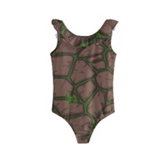 Cartoon-brown-stone-grass-seamless-background-texture-pattern Kids  Frill Swimsuit by uniart180623