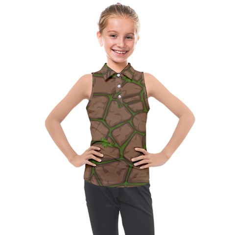 Cartoon-brown-stone-grass-seamless-background-texture-pattern Kids  Sleeveless Polo Tee by uniart180623