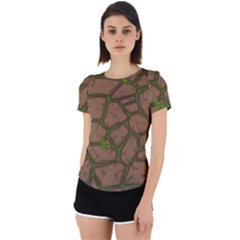 Cartoon-brown-stone-grass-seamless-background-texture-pattern Back Cut Out Sport Tee by uniart180623