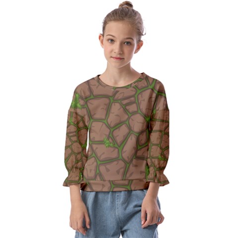 Cartoon-brown-stone-grass-seamless-background-texture-pattern Kids  Cuff Sleeve Top by uniart180623