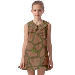 Cartoon-brown-stone-grass-seamless-background-texture-pattern Kids  Pilgrim Collar Ruffle Hem Dress by uniart180623