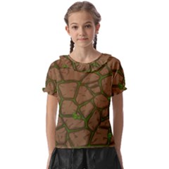 Cartoon-brown-stone-grass-seamless-background-texture-pattern Kids  Frill Chiffon Blouse by uniart180623