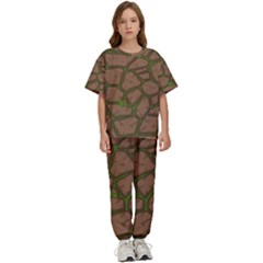 Cartoon-brown-stone-grass-seamless-background-texture-pattern Kids  Tee And Pants Sports Set by uniart180623