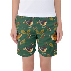 Cute-seamless-pattern-bird-with-berries-leaves Women s Basketball Shorts by uniart180623