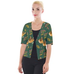 Cute-seamless-pattern-bird-with-berries-leaves Cropped Button Cardigan by uniart180623