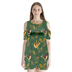 Cute-seamless-pattern-bird-with-berries-leaves Shoulder Cutout Velvet One Piece by uniart180623