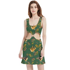 Cute-seamless-pattern-bird-with-berries-leaves Velour Cutout Dress by uniart180623