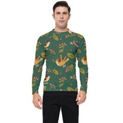 Cute-seamless-pattern-bird-with-berries-leaves Men s Long Sleeve Rash Guard by uniart180623