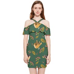 Cute-seamless-pattern-bird-with-berries-leaves Shoulder Frill Bodycon Summer Dress by uniart180623