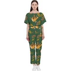 Cute-seamless-pattern-bird-with-berries-leaves Batwing Lightweight Chiffon Jumpsuit by uniart180623