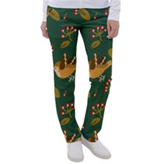 Cute-seamless-pattern-bird-with-berries-leaves Women s Casual Pants by uniart180623