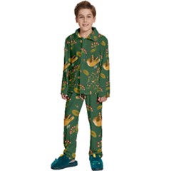 Cute-seamless-pattern-bird-with-berries-leaves Kids  Long Sleeve Velvet Pajamas Set by uniart180623