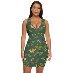 Cute-seamless-pattern-bird-with-berries-leaves Draped Bodycon Dress by uniart180623