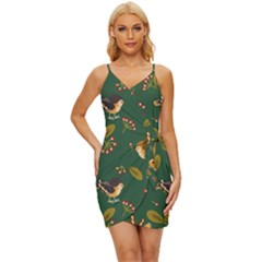 Cute-seamless-pattern-bird-with-berries-leaves Wrap Tie Front Dress by uniart180623