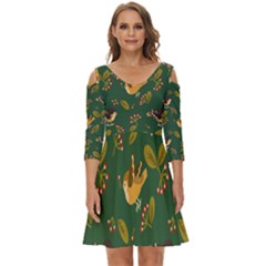 Cute-seamless-pattern-bird-with-berries-leaves Shoulder Cut Out Zip Up Dress by uniart180623