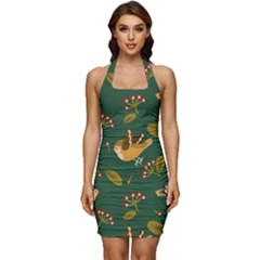 Cute-seamless-pattern-bird-with-berries-leaves Sleeveless Wide Square Neckline Ruched Bodycon Dress by uniart180623