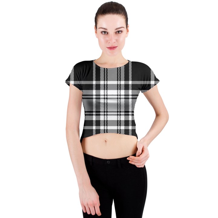 Pixel-background-design-modern-seamless-pattern-plaid-square-texture-fabric-tartan-scottish-textile- Crew Neck Crop Top