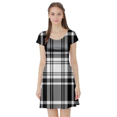 Pixel-background-design-modern-seamless-pattern-plaid-square-texture-fabric-tartan-scottish-textile- Short Sleeve Skater Dress by uniart180623