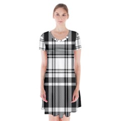 Pixel-background-design-modern-seamless-pattern-plaid-square-texture-fabric-tartan-scottish-textile- Short Sleeve V-neck Flare Dress by uniart180623