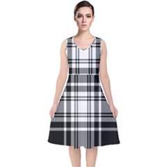 Pixel-background-design-modern-seamless-pattern-plaid-square-texture-fabric-tartan-scottish-textile- V-neck Midi Sleeveless Dress  by uniart180623