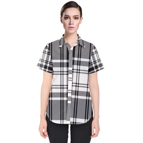 Pixel-background-design-modern-seamless-pattern-plaid-square-texture-fabric-tartan-scottish-textile- Women s Short Sleeve Shirt by uniart180623