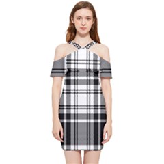 Pixel-background-design-modern-seamless-pattern-plaid-square-texture-fabric-tartan-scottish-textile- Shoulder Frill Bodycon Summer Dress