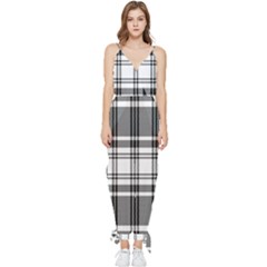 Pixel-background-design-modern-seamless-pattern-plaid-square-texture-fabric-tartan-scottish-textile- Sleeveless Tie Ankle Chiffon Jumpsuit