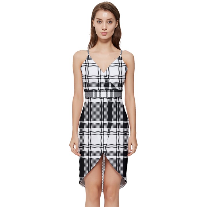 Pixel-background-design-modern-seamless-pattern-plaid-square-texture-fabric-tartan-scottish-textile- Wrap Frill Dress