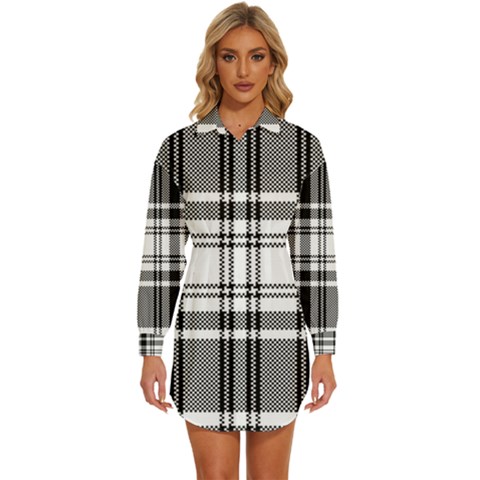 Pixel-background-design-modern-seamless-pattern-plaid-square-texture-fabric-tartan-scottish-textile- Womens Long Sleeve Shirt Dress by uniart180623