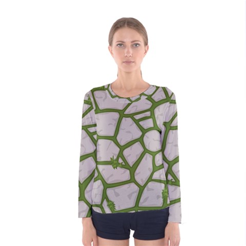 Cartoon-gray-stone-seamless-background-texture-pattern Green Women s Long Sleeve Tee by uniart180623