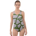 Cartoon-gray-stone-seamless-background-texture-pattern Green Cut-Out Back One Piece Swimsuit View1